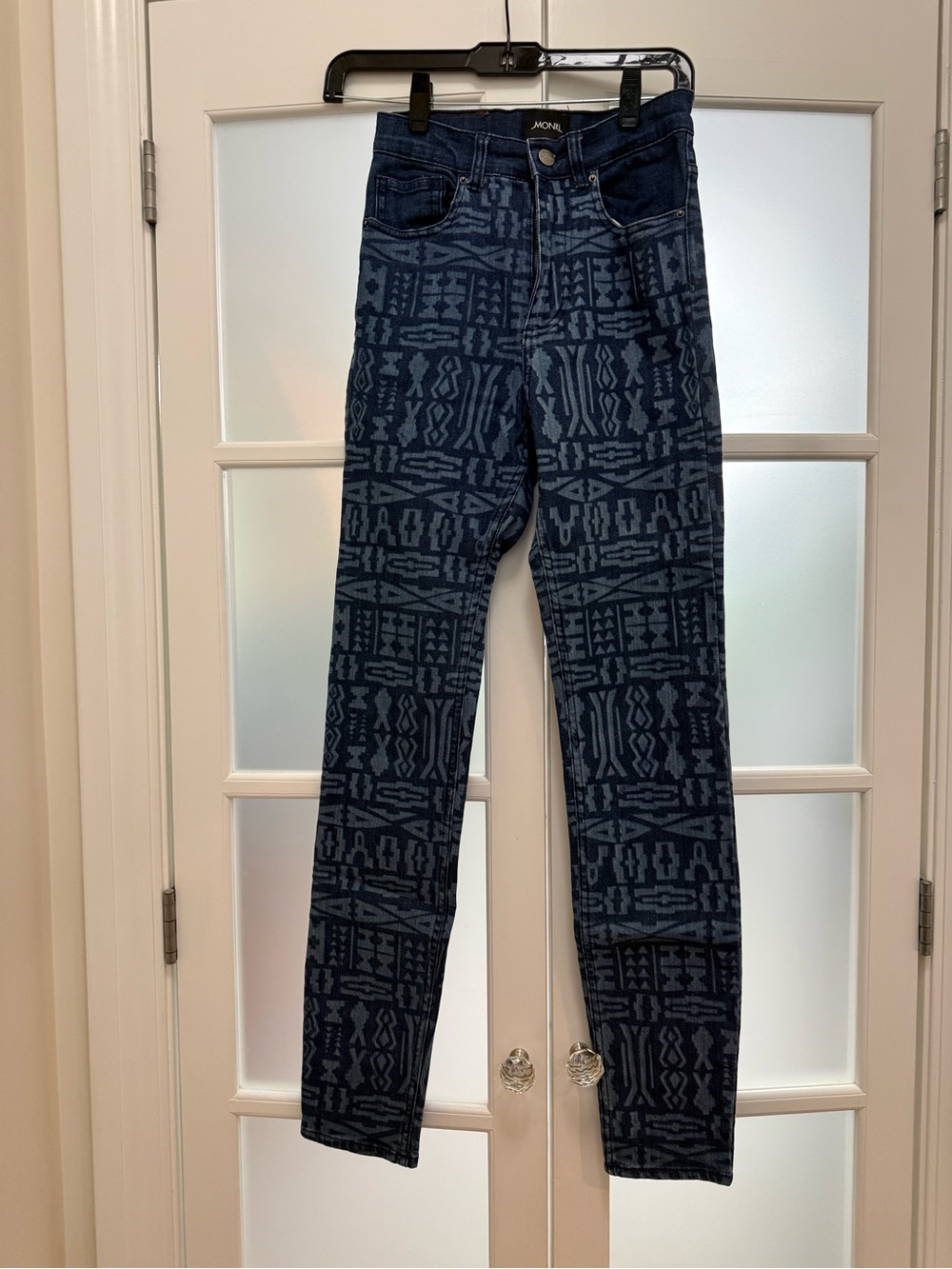 High-Rise Navy Patterned Skinny Jeans - MONA